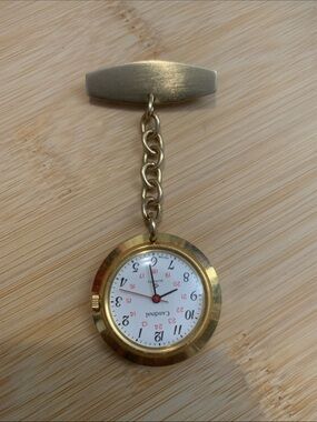Vintage Cardinal Quartz Gold Nurse Fob Watch with White Dial